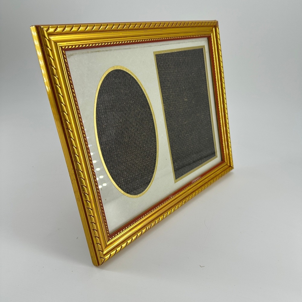 Gold Double Photo Frame Oval & Rectangle Openings Rope Twist Border Greenbrier